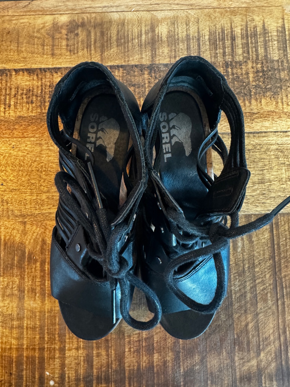 Sorel Joanie II Lace Up Black Open Toe Gladiator Wedge Sandals - Picture 5 of 6